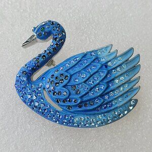 Blue Swan Brooch Pin